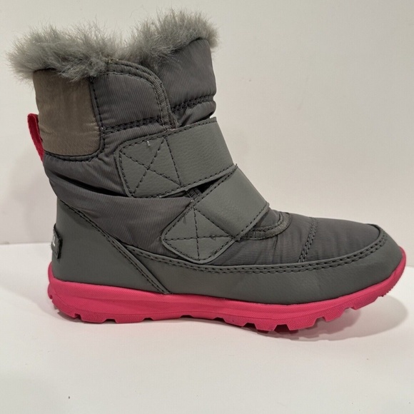 SOREL Whitney II Strap Waterproof Boots Size 12 Gray Pink Winter Faux Fur Lining - Picture 7 of 12